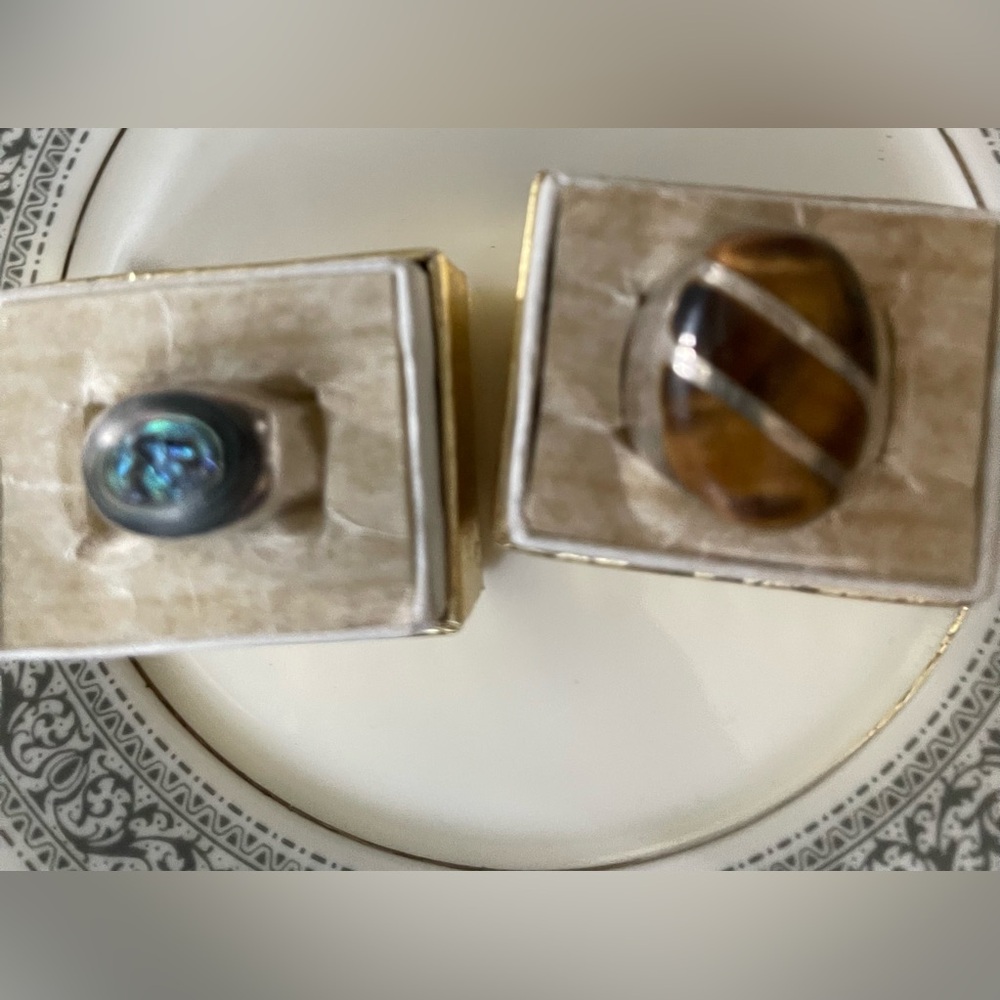 Abalone and Tiger’s Eye Sterling Silver Rings